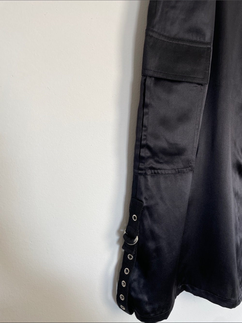 Y2K Voice Silk Cargo Utility Black Belted 4 Pocket Vintage Midi Women's 15 Skirt - Picture 3 of 7